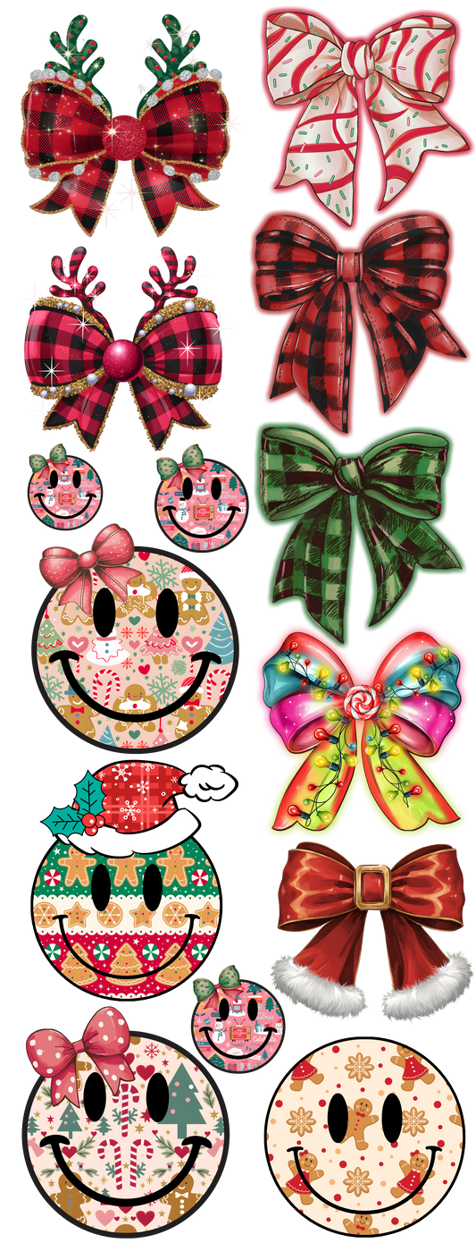 Christmas Bows and Smiley Face Gangsheet 22X60